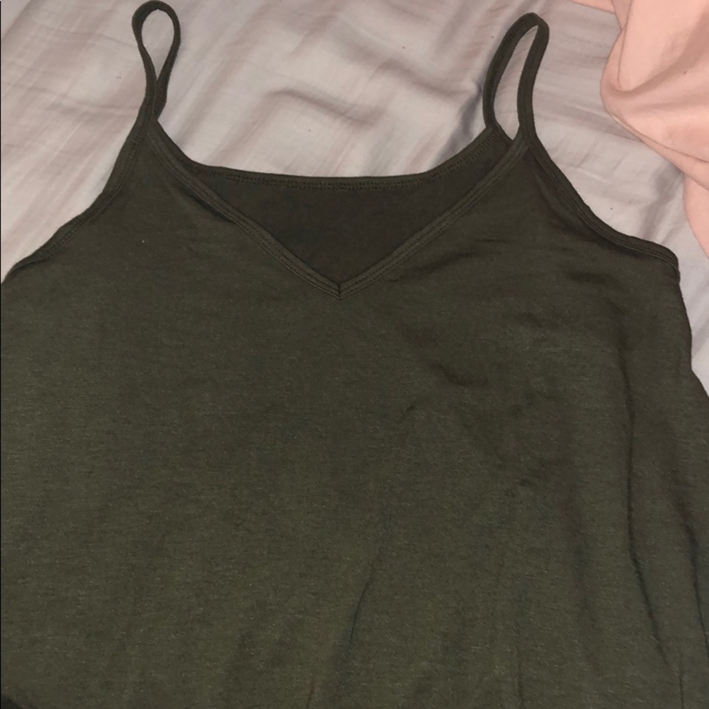 Olive green reversible V Neck soft long tank.